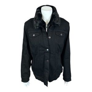 Dennis Basso Jean Jacket with Removable Faux Fur Vest Black Wash Medium Size